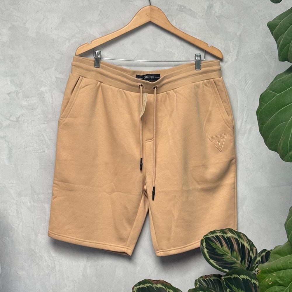 Guess Beige Men's Athletic Fleece Shorts, Size XL